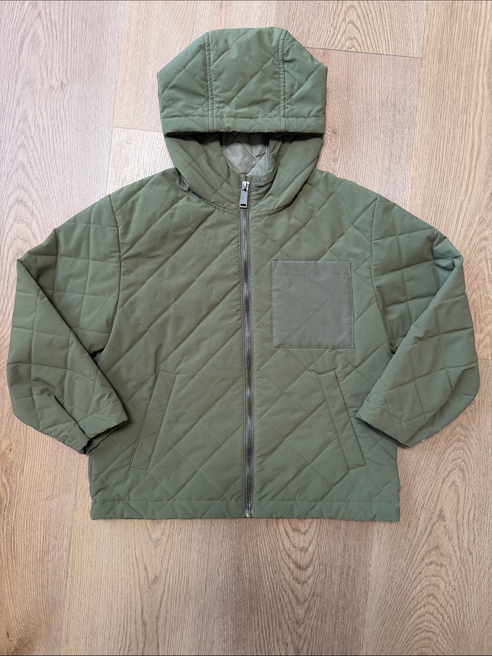 Zara Kids Quilted Hooded Puffer Jacket - Olive